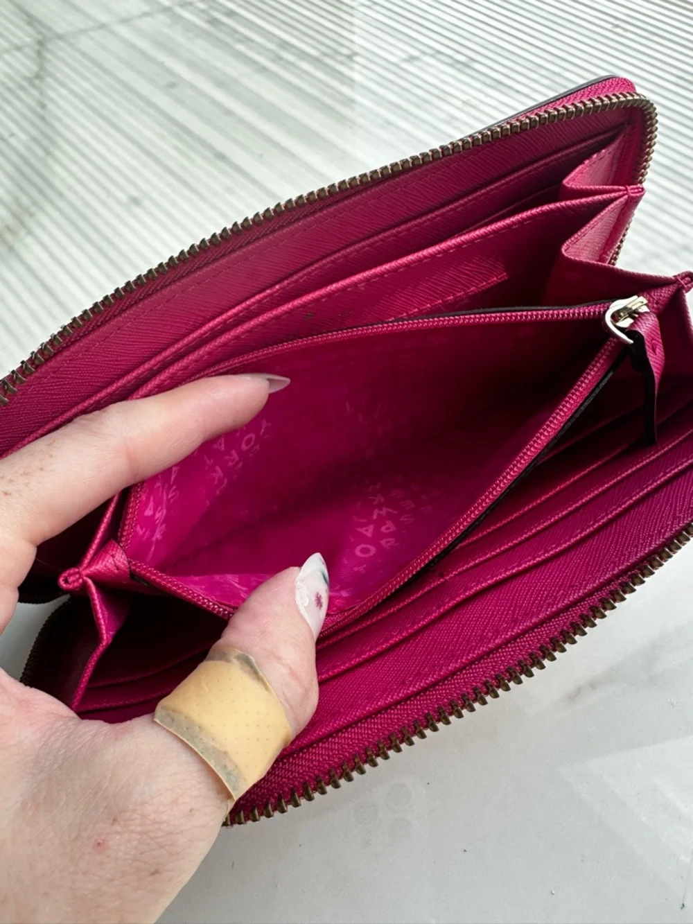 Kate Spade Hot Bright Pink Saffiano Zip Around Wallet Wristlet
